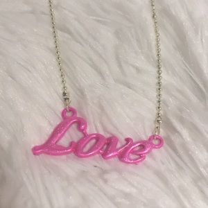 Silver Sparkle LOVE Necklace - Hot Pink